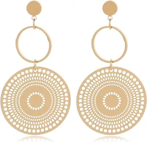 Boho Earrings for Women Simple Gold Bohemian Round Drop Dangle Earrings Indian Jhumka Bollywood Statement Earring Jewelry Gifts