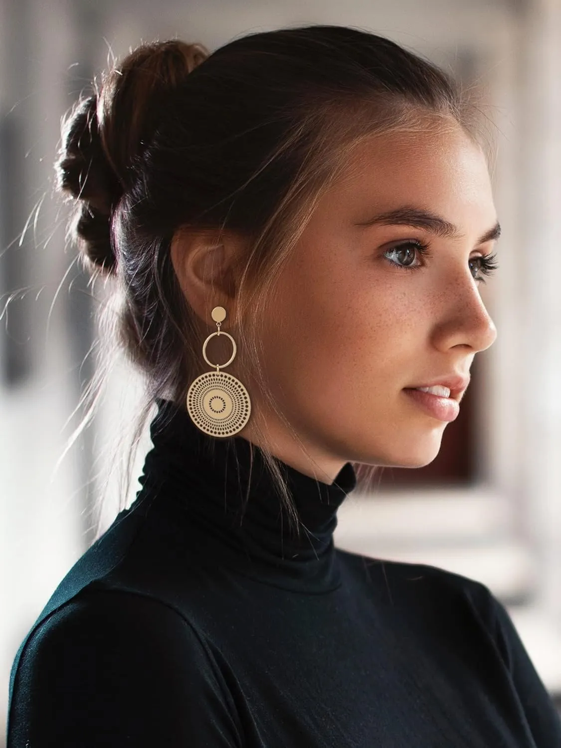 Boho Earrings for Women Simple Gold Bohemian Round Drop Dangle Earrings Indian Jhumka Bollywood Statement Earring Jewelry Gifts