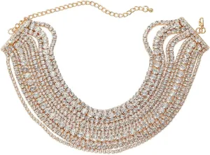 Boho Fashion Prom Shinny Luxury Rhinestones Choker Necklace Dainty Layered Sexy Body Chain Choker Necklace Dainty Gold Silver Halloween Christmas Necklace Gift for Women