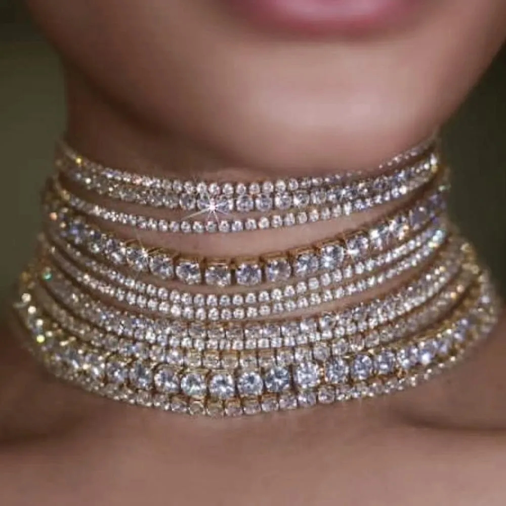 Boho Fashion Prom Shinny Luxury Rhinestones Choker Necklace Dainty Layered Sexy Body Chain Choker Necklace Dainty Gold Silver Halloween Christmas Necklace Gift for Women