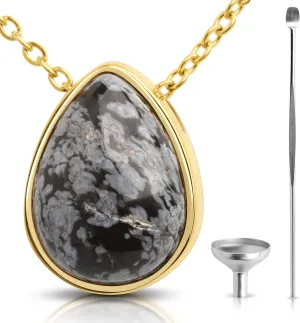 BOHO GARDEN Crystal Urn Necklace - Beautiful Cremation Jewelry For Ashes with Gem Stones - Remembrance Pendant Locket for Holding Human or Pet Cremains - Comes with Funnel, Spoon, Stick - 0.8"