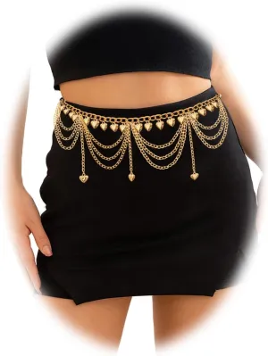 Boho Gold Belly Chain MultiLayered Chain Belt 3D Heart Pendant Waist Chain for Women Bikini Body Jewerly