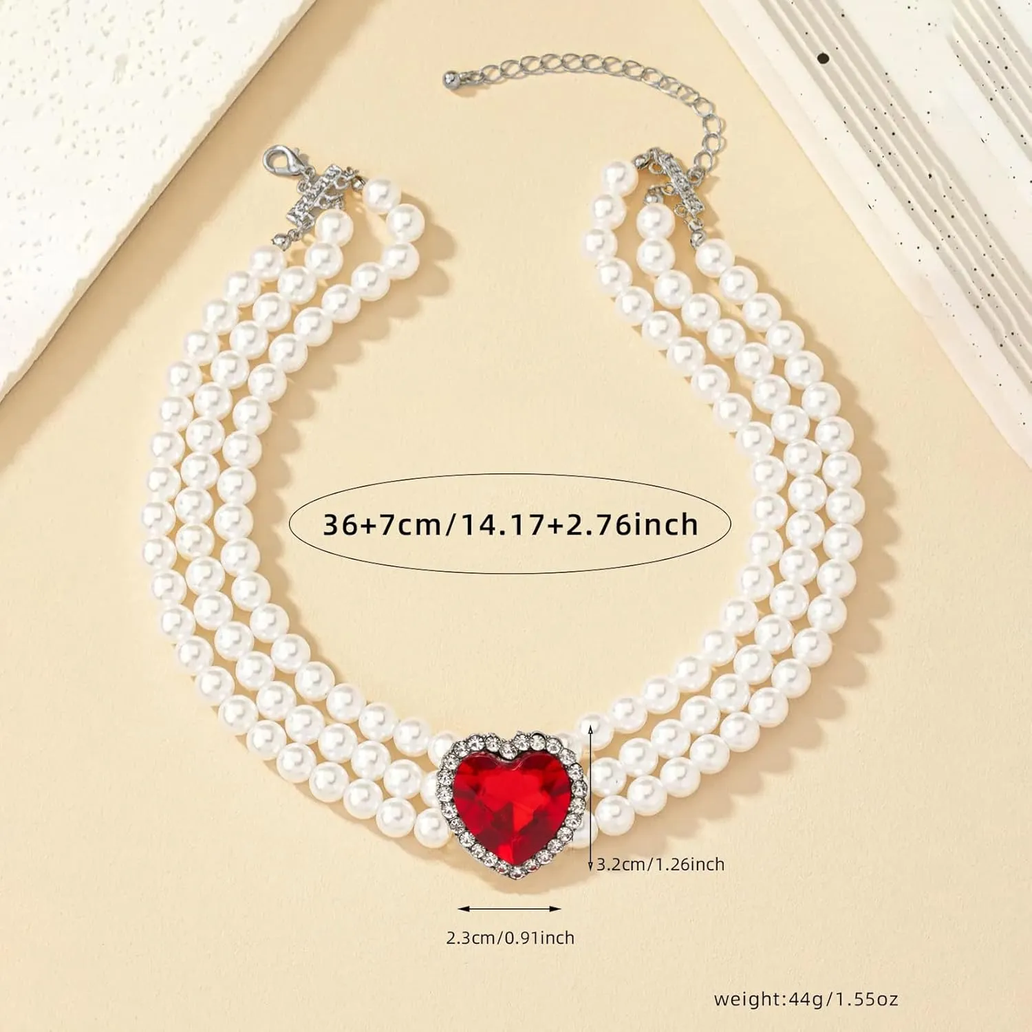Boho Layered Heart Pearl Choker Necklace for Women Lover,Dainty Crystal Love Pearl Beaded Statement Necklace Trendy Adjustable Jewelry Gifts