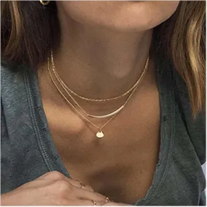 Boho Layered Tube Coin Choker Necklace Tiny Disc Pendant Necklace Gold Multi Layer Chain Necklace Adjustable Twist Chain Necklace Chain Jewelry