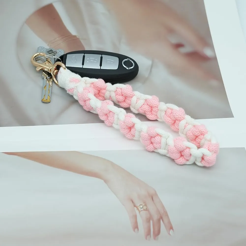 Boho Macrame Cute Cat Paw Wristlet Key Chain Ring Handmade Dog Claw Keychain Bracelet Wrist Lanyard for Women Girls