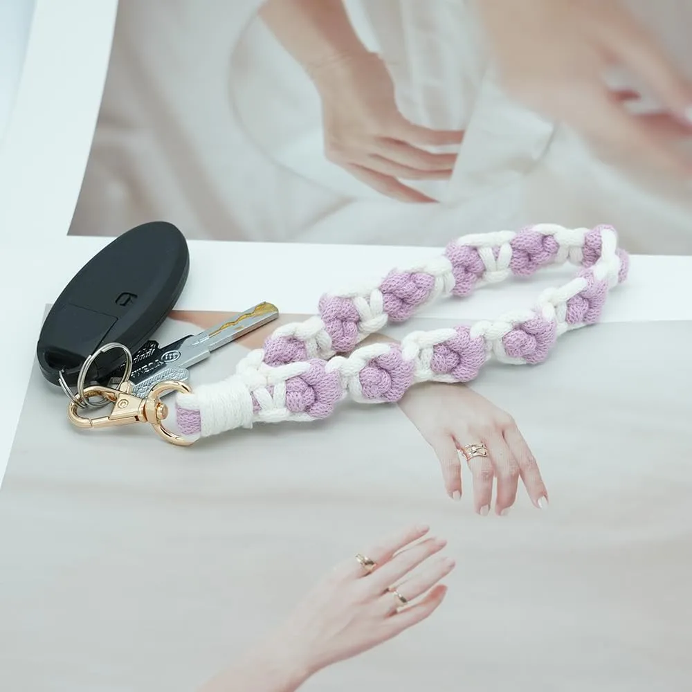 Boho Macrame Cute Cat Paw Wristlet Key Chain Ring Handmade Dog Claw Keychain Bracelet Wrist Lanyard for Women Girls