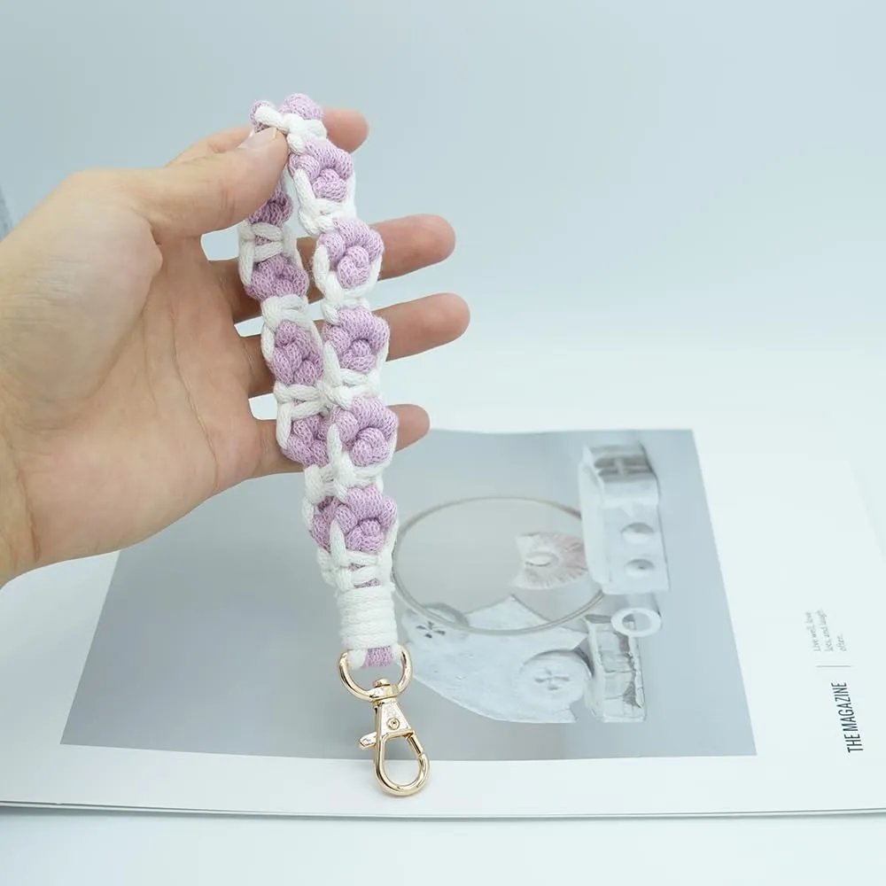 Boho Macrame Cute Cat Paw Wristlet Key Chain Ring Handmade Dog Claw Keychain Bracelet Wrist Lanyard for Women Girls