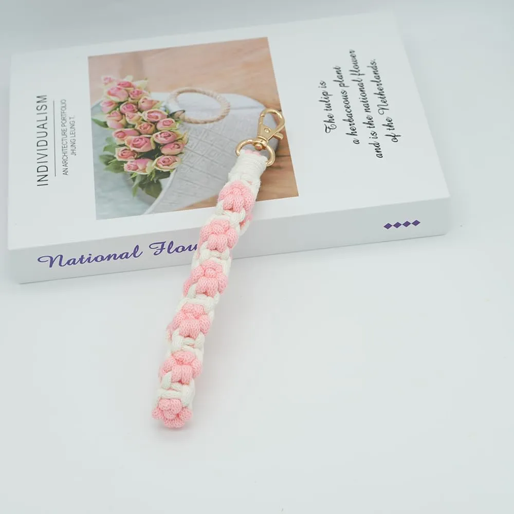 Boho Macrame Cute Cat Paw Wristlet Key Chain Ring Handmade Dog Claw Keychain Bracelet Wrist Lanyard for Women Girls