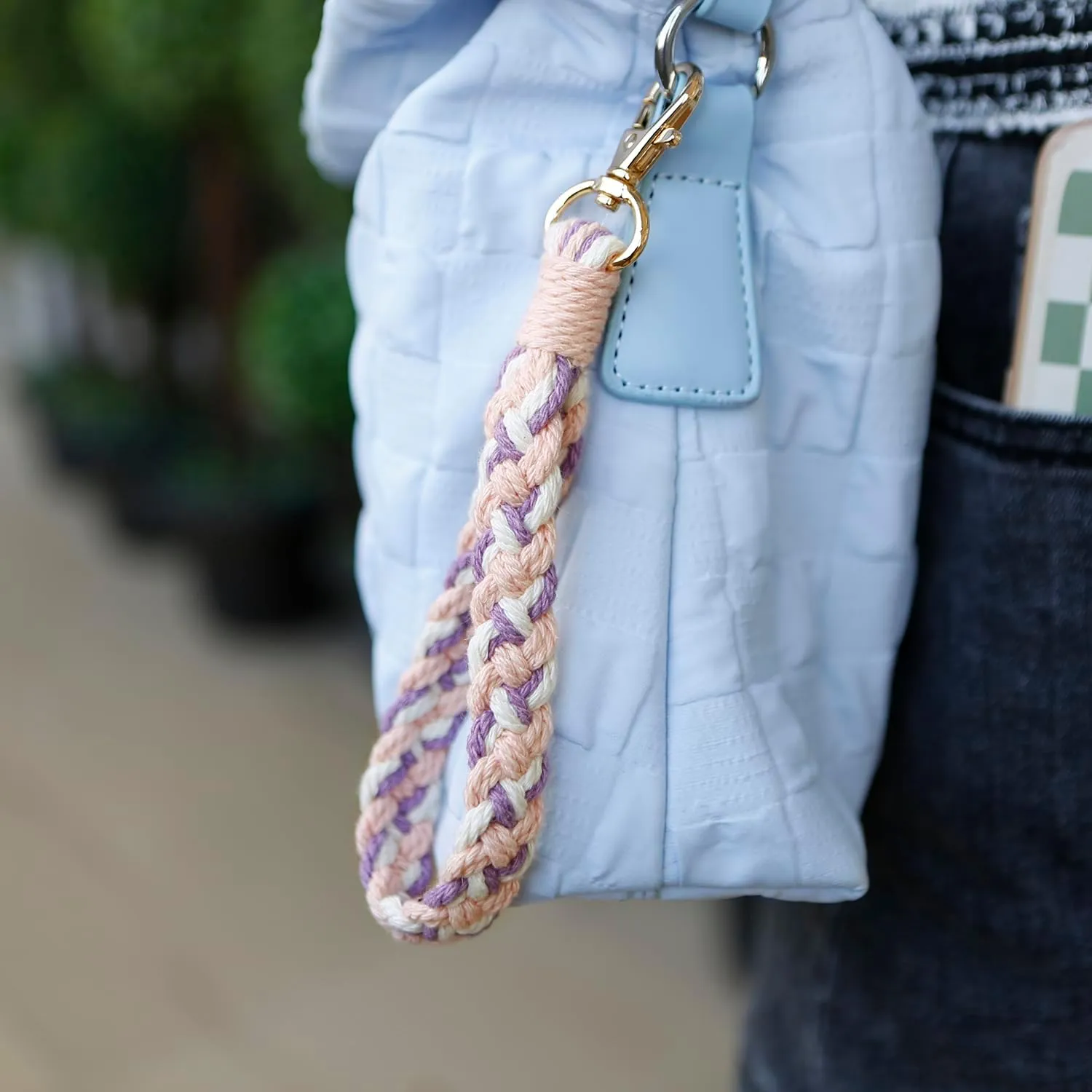 Boho Macrame Keychain Bracelet Handmade Wristlet Keyring Holder Wrist Lanyard for Women Girls