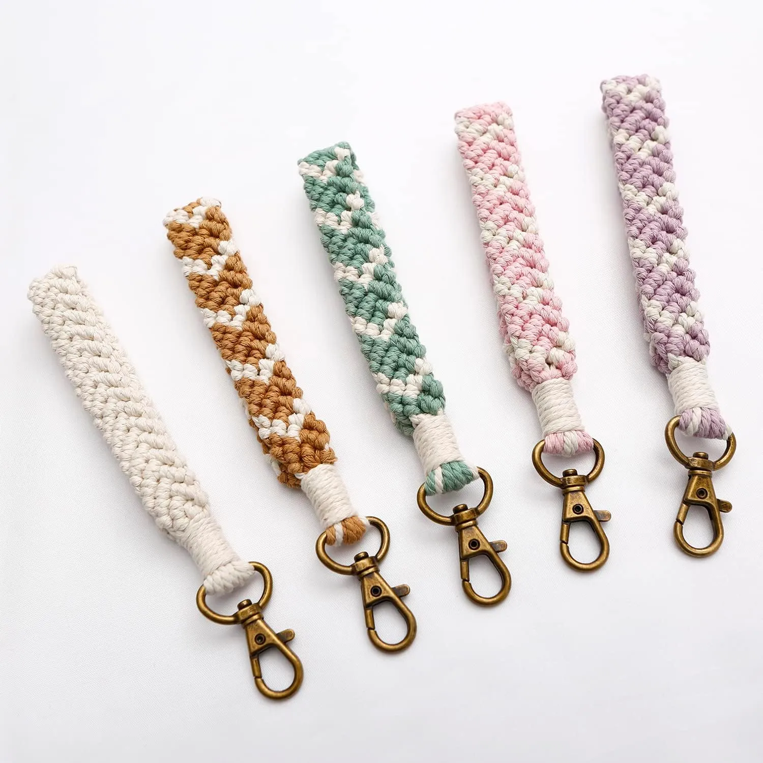 Boho Macrame Keychain Bracelet Handmade Wristlet Keyring Holder Wrist Lanyard for Women Girls