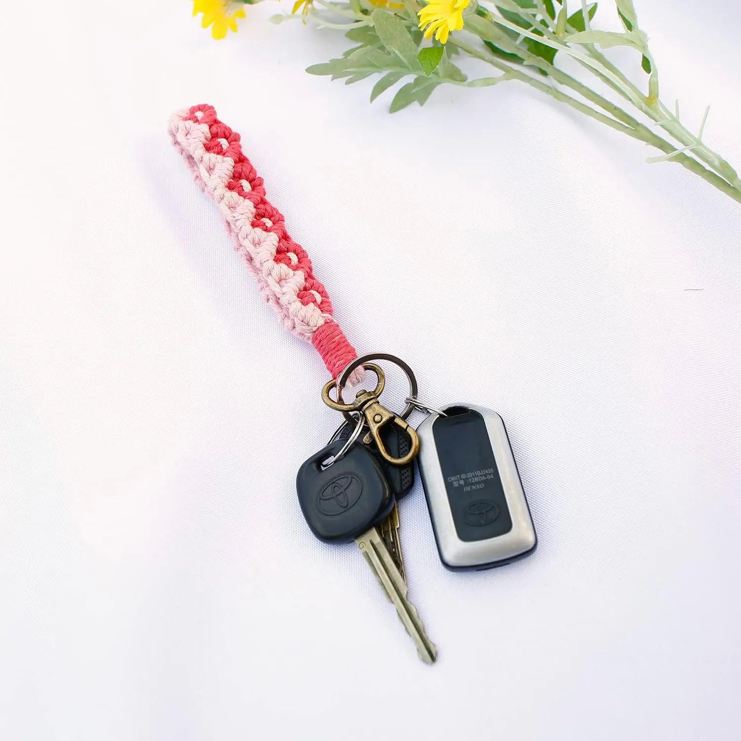 Boho Macrame Keychain Bracelet Handmade Wristlet Keyring Holder Wrist Lanyard for Women Girls