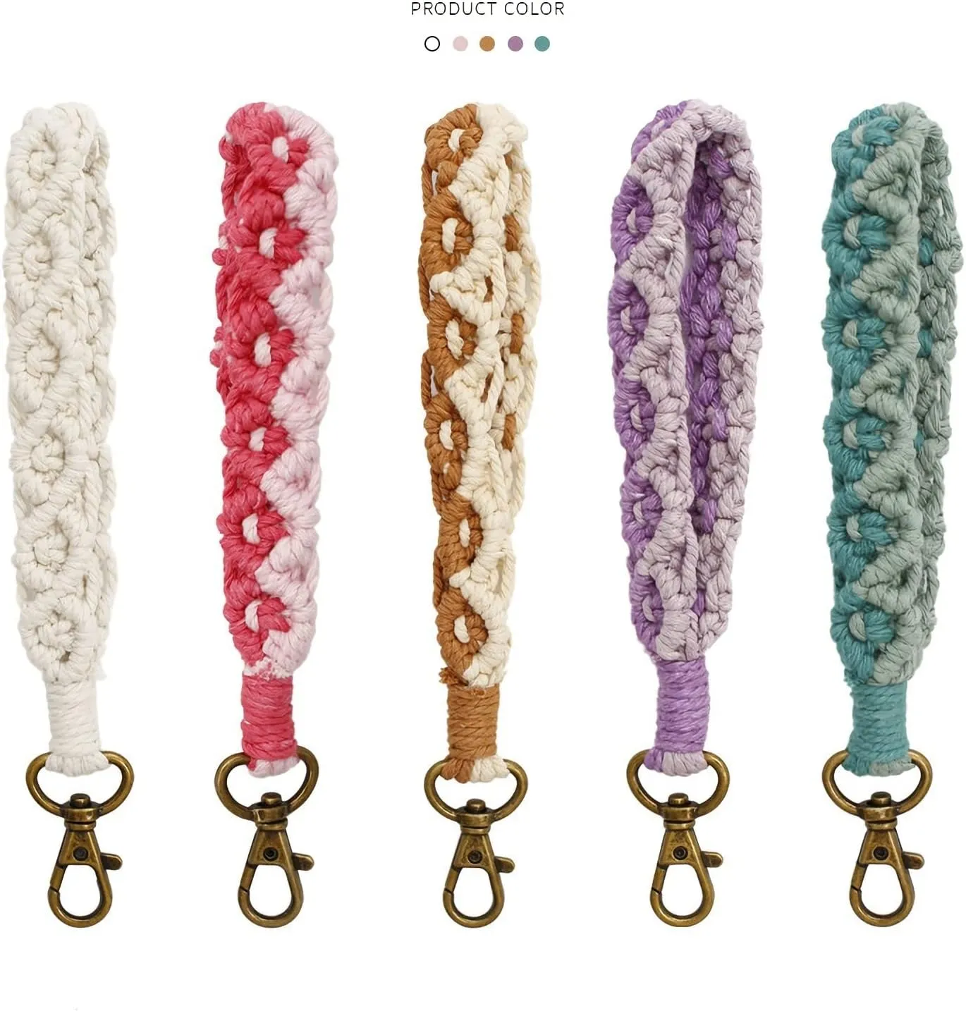 Boho Macrame Keychain Bracelet Handmade Wristlet Keyring Holder Wrist Lanyard for Women Girls