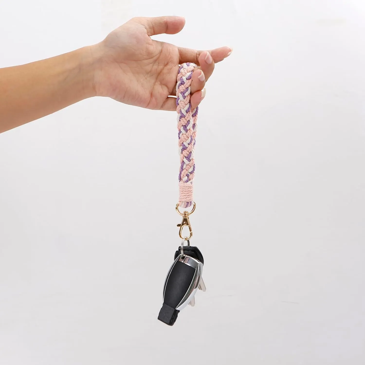 Boho Macrame Keychain Bracelet Handmade Wristlet Keyring Holder Wrist Lanyard for Women Girls