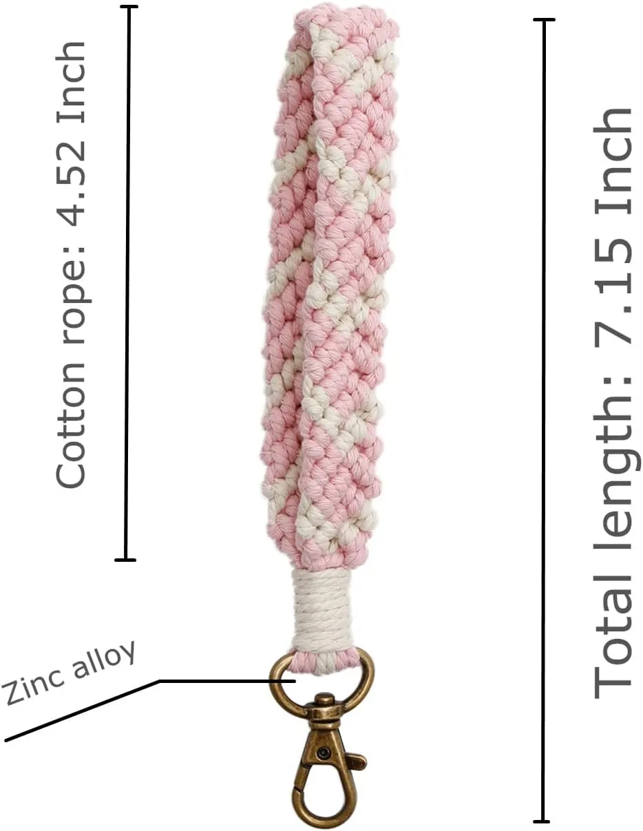 Boho Macrame Keychain Bracelet Handmade Wristlet Keyring Holder Wrist Lanyard for Women Girls