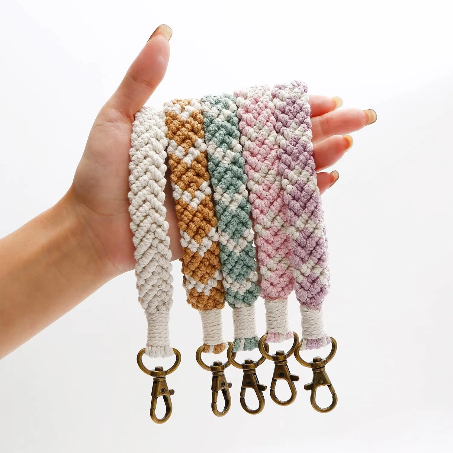 Boho Macrame Keychain Bracelet Handmade Wristlet Keyring Holder Wrist Lanyard for Women Girls