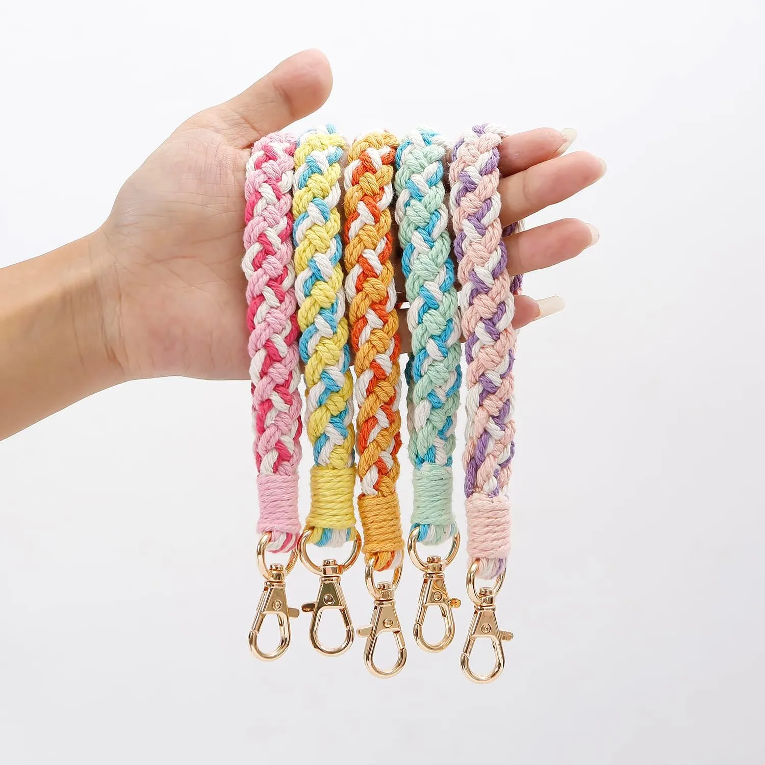 Boho Macrame Keychain Bracelet Handmade Wristlet Keyring Holder Wrist Lanyard for Women Girls
