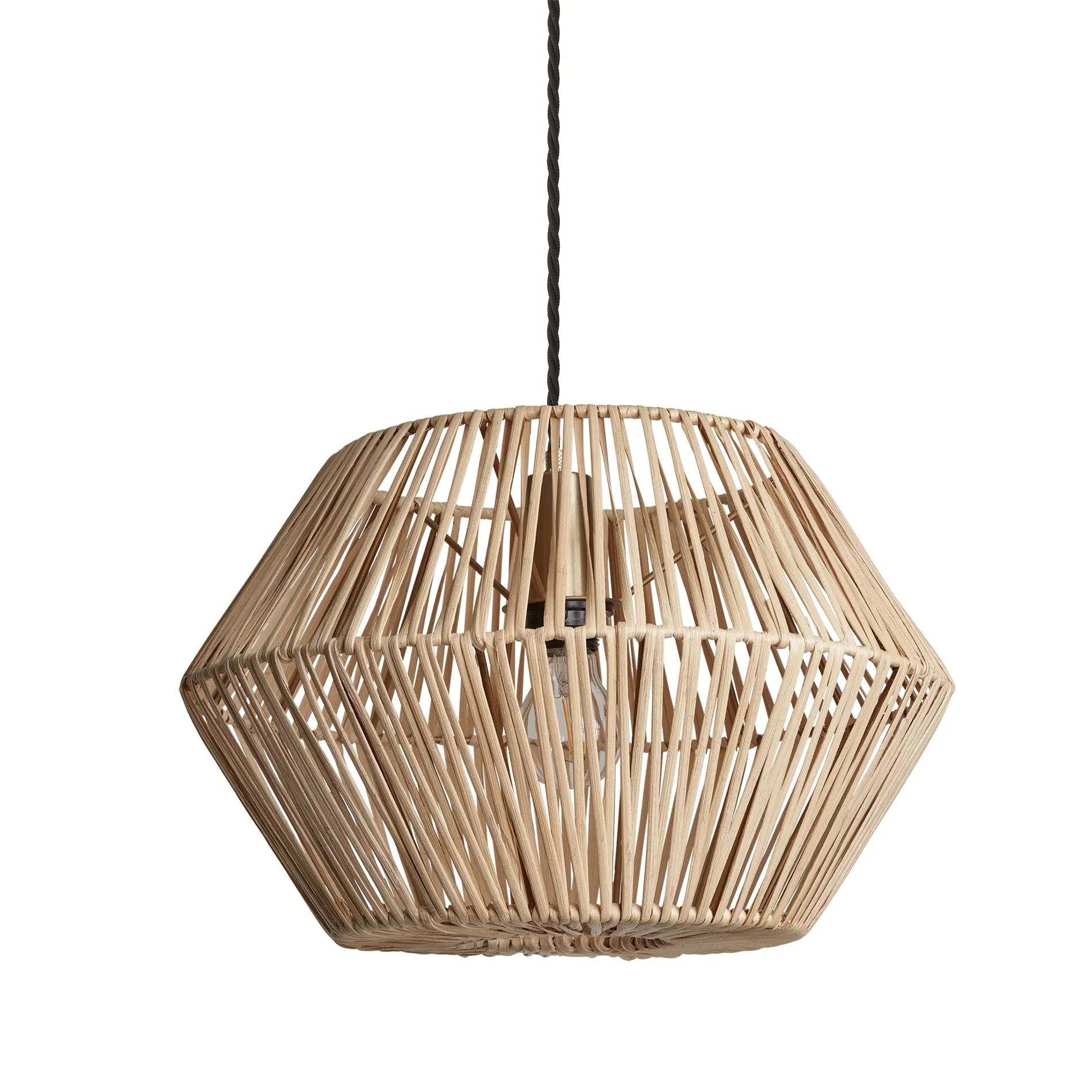 Boho Rattan Ceiling Pendant Light - 15 Inch - Hex - Natural