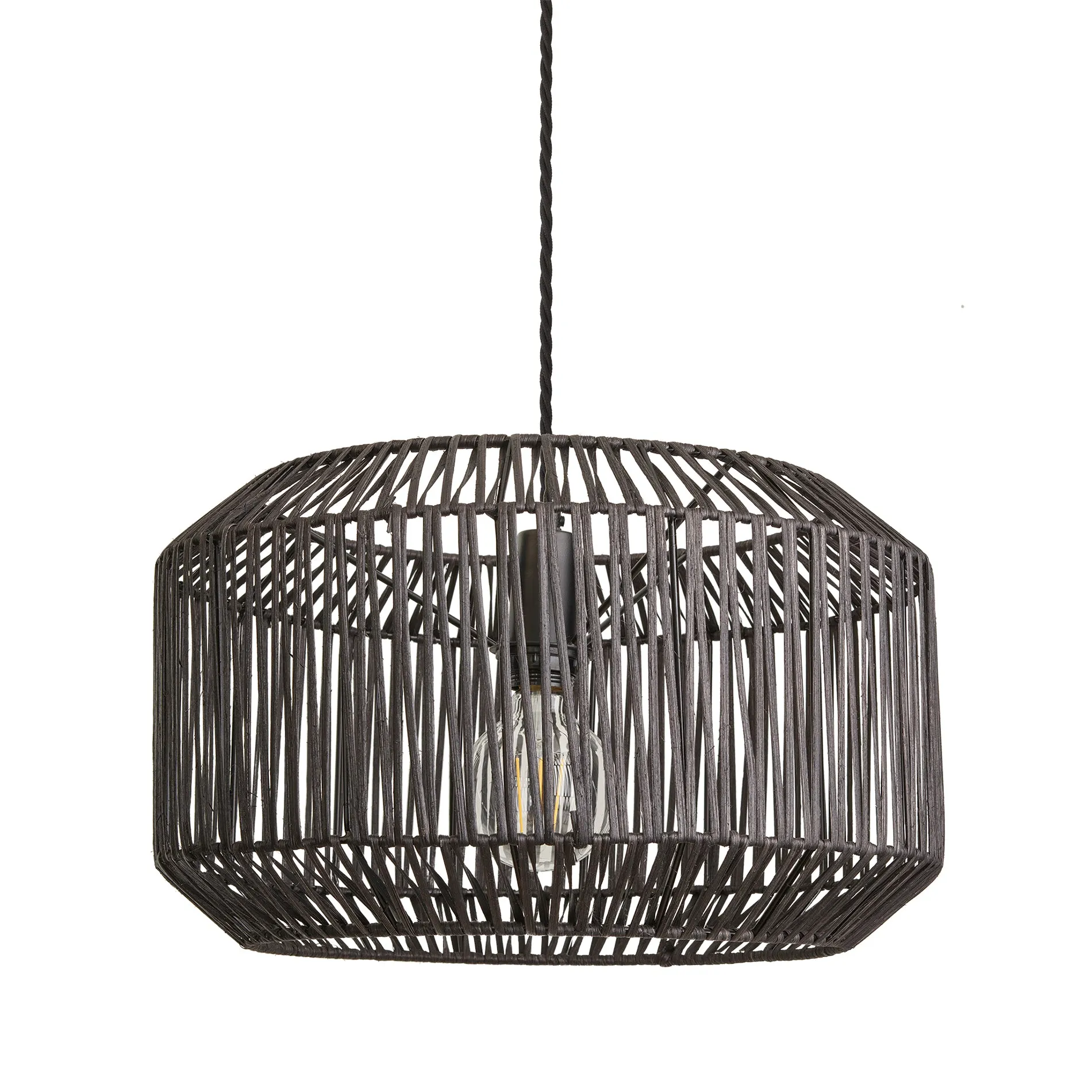 Boho Rattan Ceiling Pendant Light - 18 Inch - Drum - Black
