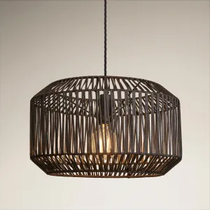 Boho Rattan Ceiling Pendant Light - 18 Inch - Drum - Black