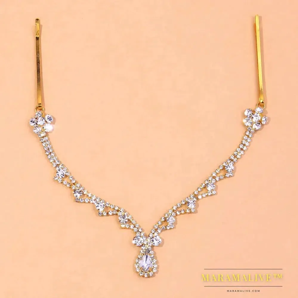 Boho Rhinestone Wedding Pendant Head Chain Jewelry Bride for Women Forehead Hair Bands Geometric Hair Accessories Gift