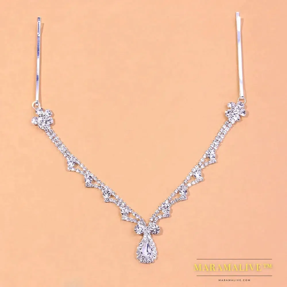 Boho Rhinestone Wedding Pendant Head Chain Jewelry Bride for Women Forehead Hair Bands Geometric Hair Accessories Gift