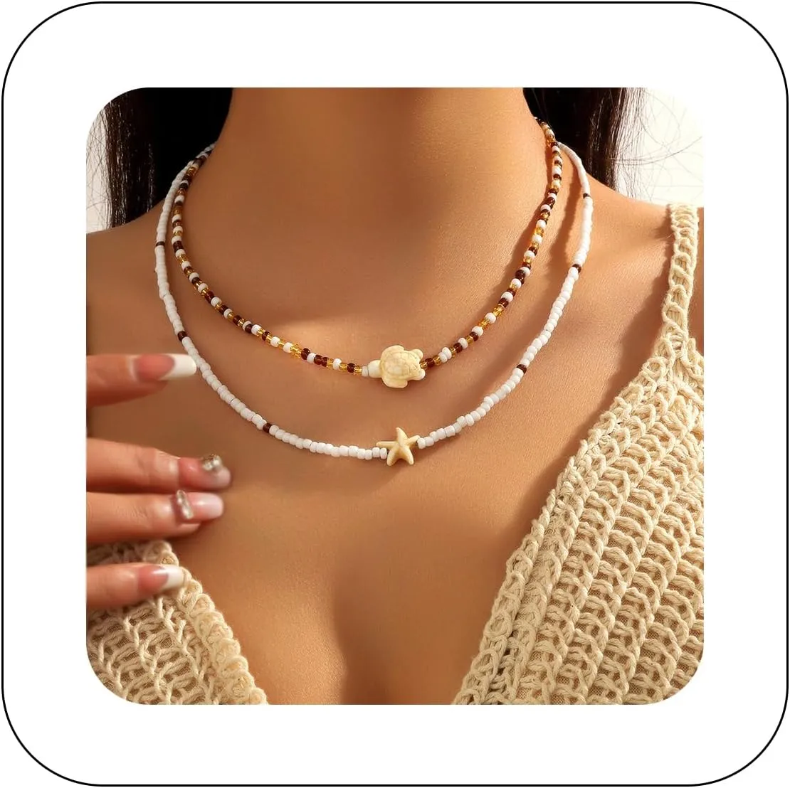 Boho Seed Beaded Choker Necklace for Women Colorful Rice Beaded Collar Cute Summer Shell Fishitail Pendant Necklace Chain Beach Jewelry Accessories
