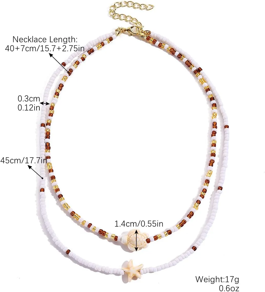 Boho Seed Beaded Choker Necklace for Women Colorful Rice Beaded Collar Cute Summer Shell Fishitail Pendant Necklace Chain Beach Jewelry Accessories