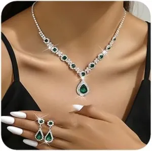 Boho Silver Fashion Prom Shinny Black Blue Rhinestones Choker Necklace Earrings Bracelet Set Dainty Layered Sexy Choker Necklace Silver Black Halloween Green Christmas Necklace for Women