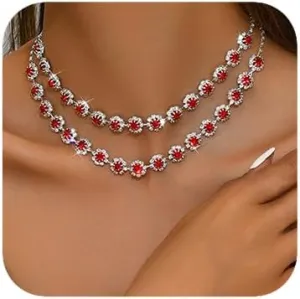 Boho Silver Fashion Prom Shinny Blue Rhinestones Choker Necklace Earrings Bracelet Set Dainty Layered Sexy Choker Necklace Black Halloween Red Christmas Necklace for Women