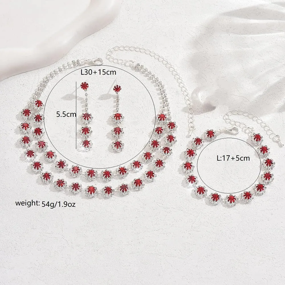 Boho Silver Fashion Prom Shinny Blue Rhinestones Choker Necklace Earrings Bracelet Set Dainty Layered Sexy Choker Necklace Black Halloween Red Christmas Necklace for Women