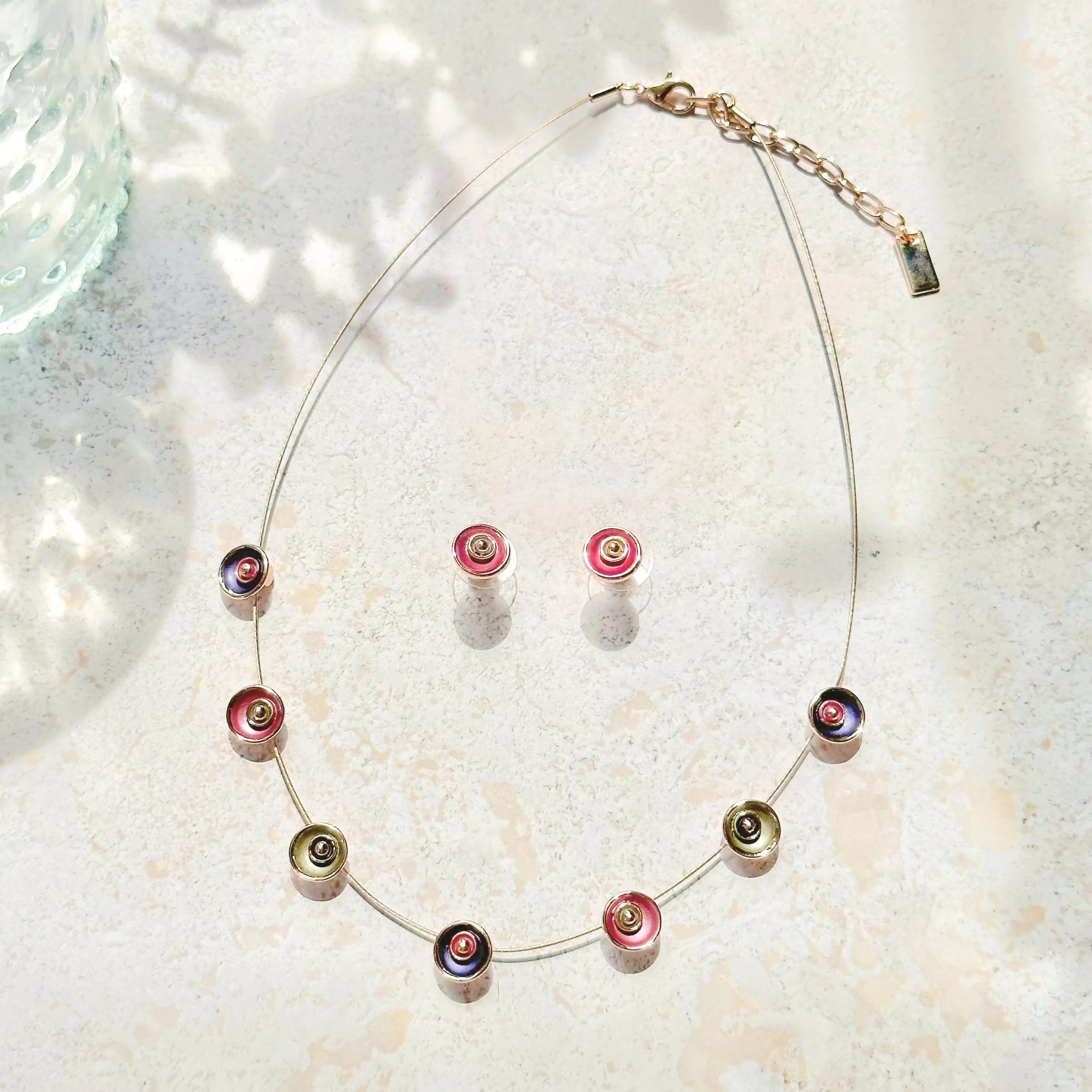 Boho Style Flower Necklace, Pink Purple Gray