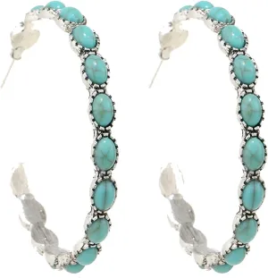 Boho Turquoise Hoop Earrings Vintage Faux Turquoise Circle Round Beaded Western Cowgirl Statement Earrings for Women Ethnic Jewelry Valentine Gift-A turquoise