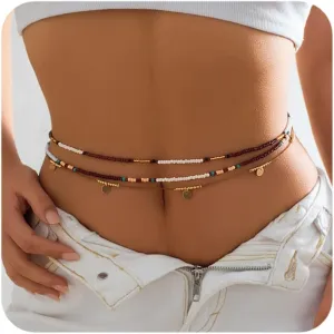 Boho Waist Beads Body Jewelry, Layered Belly Bead Body Chain, Adjustable Summer Beach Waist Jewelry for Women