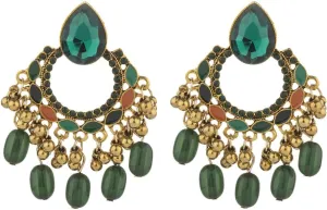 Bollywood Chandelier Statement Tassel Dangle Earrings Antique Gold Enamel Bohemian Rhinestone Beaded Jhumka Drop Dangling Stud Lightweight Vintage Indian Jewelry Holiday Gifts for Women Girls
