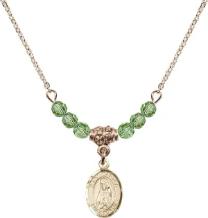 Bonyak Jewelry 18 Inch Hamilton Gold Plated Necklace w/ 4mm Green August Birth Month Stone Beads and Saint Martha