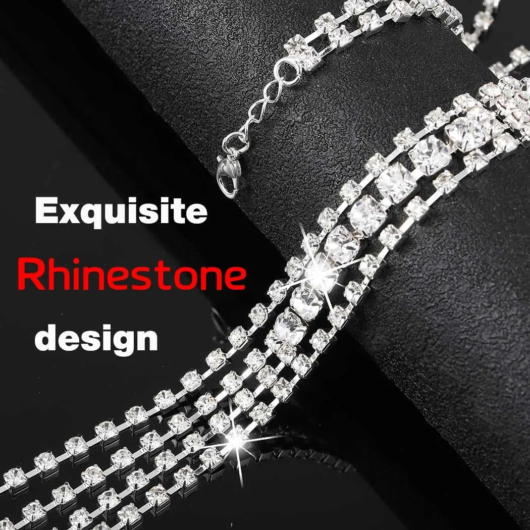 Bounzhi Rhinestone Body Chain Crossover Bra Crystal Body Jewelry Bikini Beach Body Necklace for Women(H)