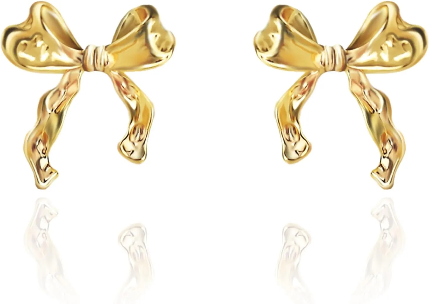 Bow Earrings for Women, 18K Gold Plated Bow Stud Earrings Bow Dangle Drop Earrings Ribbon Earrings Trendy Prom Earrings Gold Earrings for Women Gold Jewelry Gifts for Her Women