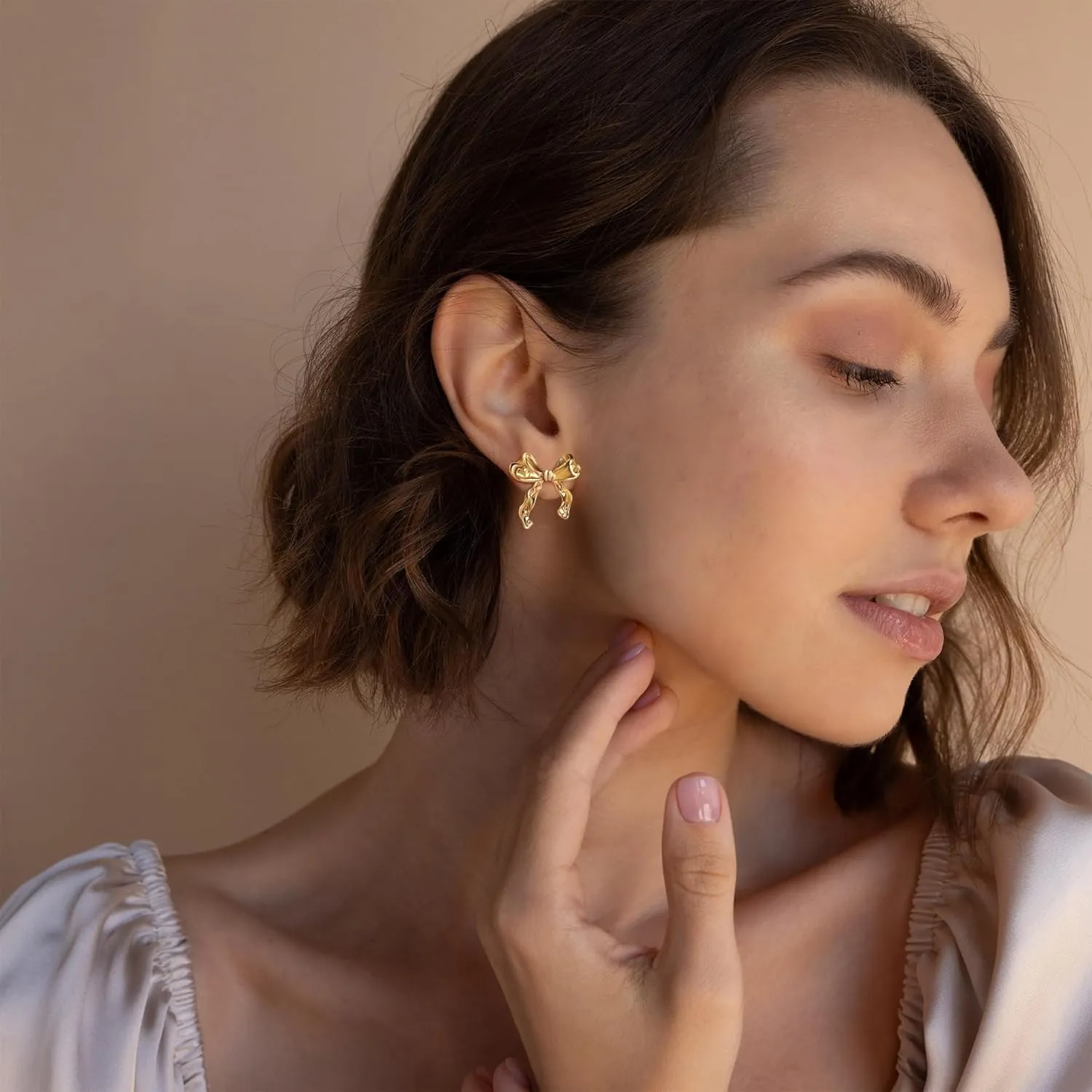 Bow Earrings for Women, 18K Gold Plated Bow Stud Earrings Bow Dangle Drop Earrings Ribbon Earrings Trendy Prom Earrings Gold Earrings for Women Gold Jewelry Gifts for Her Women