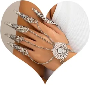 Bracelet with Finger Nails Gold Finger Nail Tip Claw Rings Metal Finger Claws for Women Halloween Cosplay Indian Belly Dance Decoration Accessory