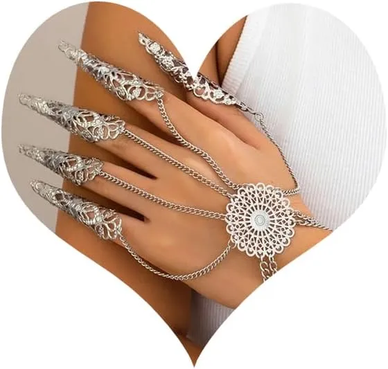 Bracelet with Finger Nails Gold Finger Nail Tip Claw Rings Metal Finger Claws for Women Halloween Cosplay Indian Belly Dance Decoration Accessory