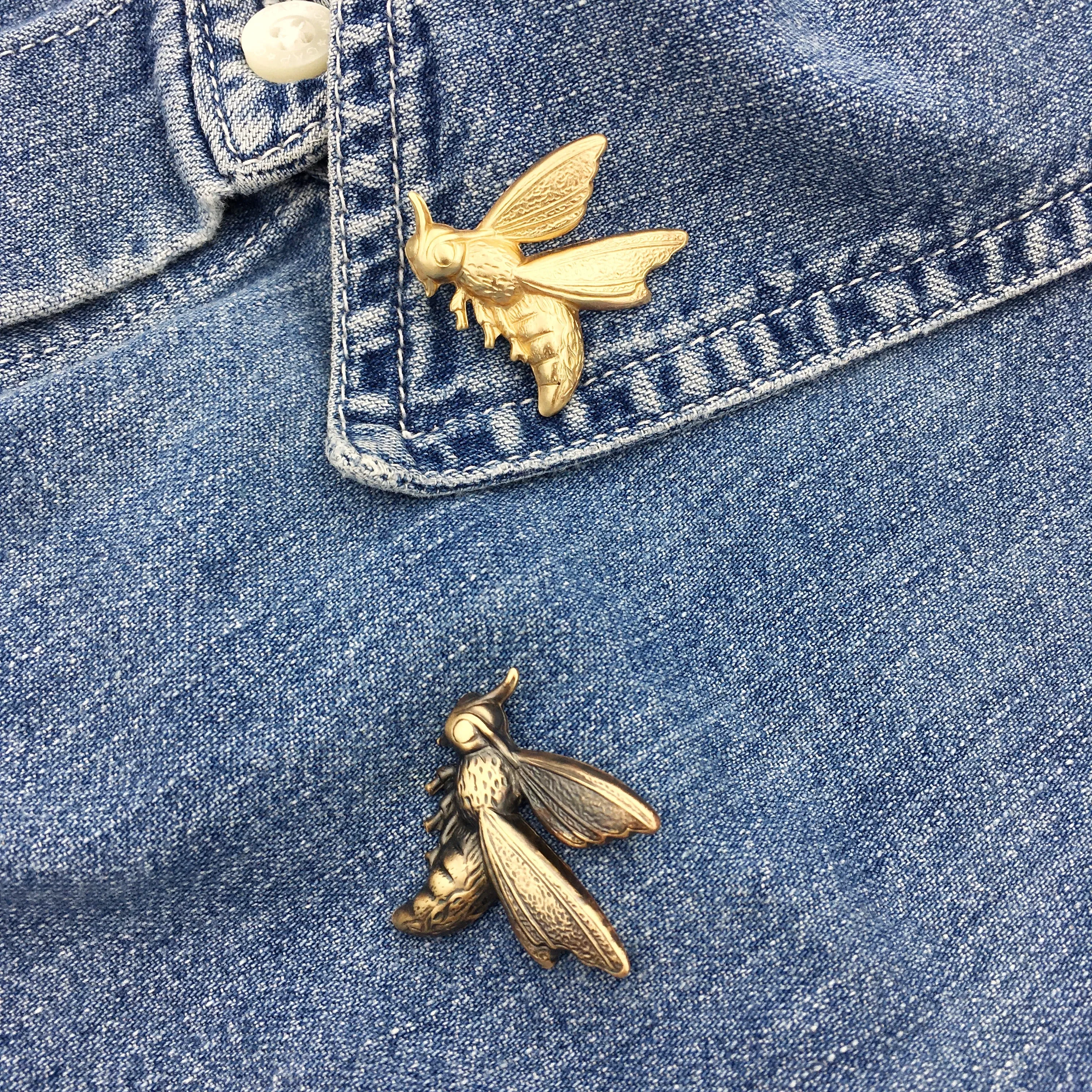 Brass Wasp Insect Pin or Brooch -- Available in Bright Gold or Antiqued Gold Finish!