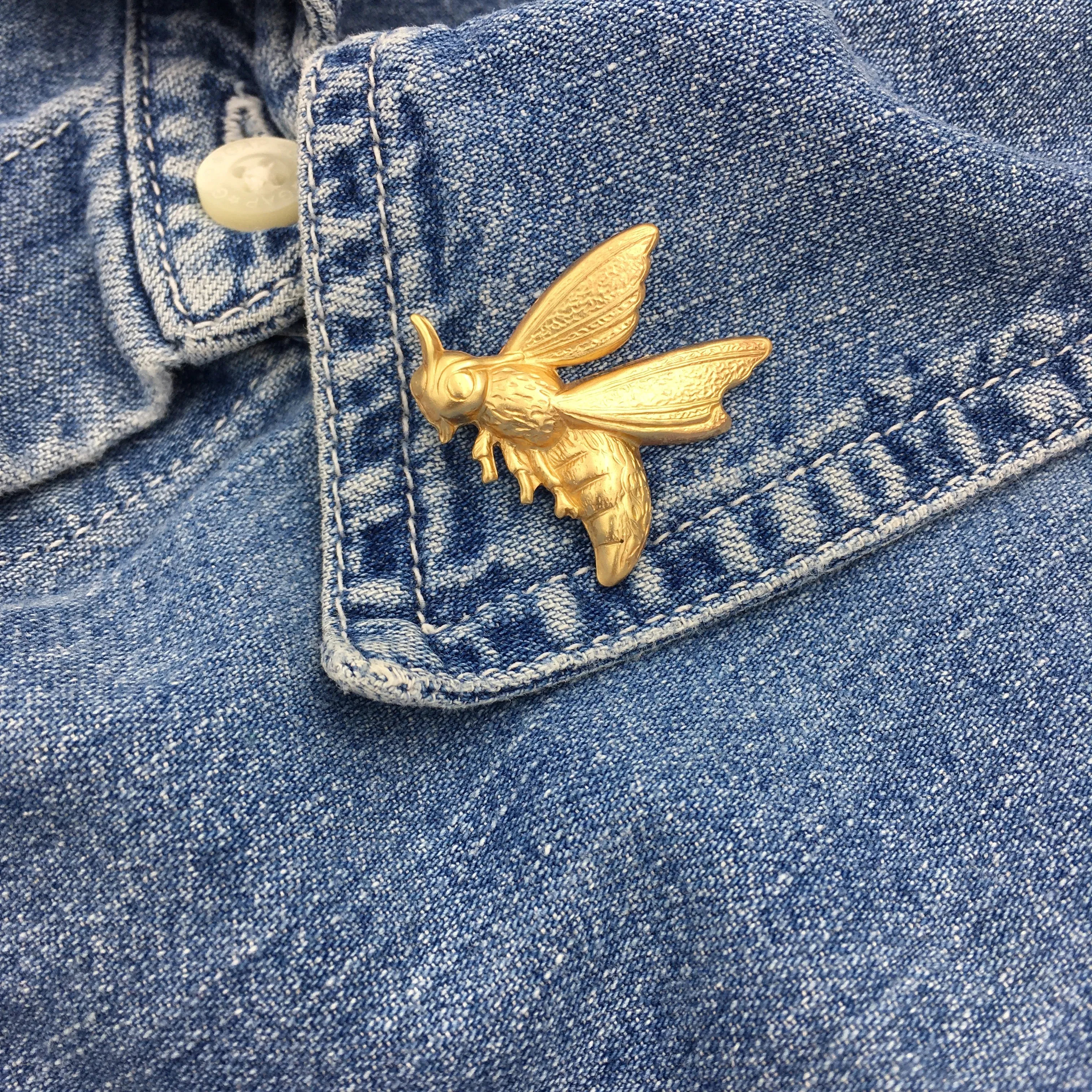 Brass Wasp Insect Pin or Brooch -- Available in Bright Gold or Antiqued Gold Finish!