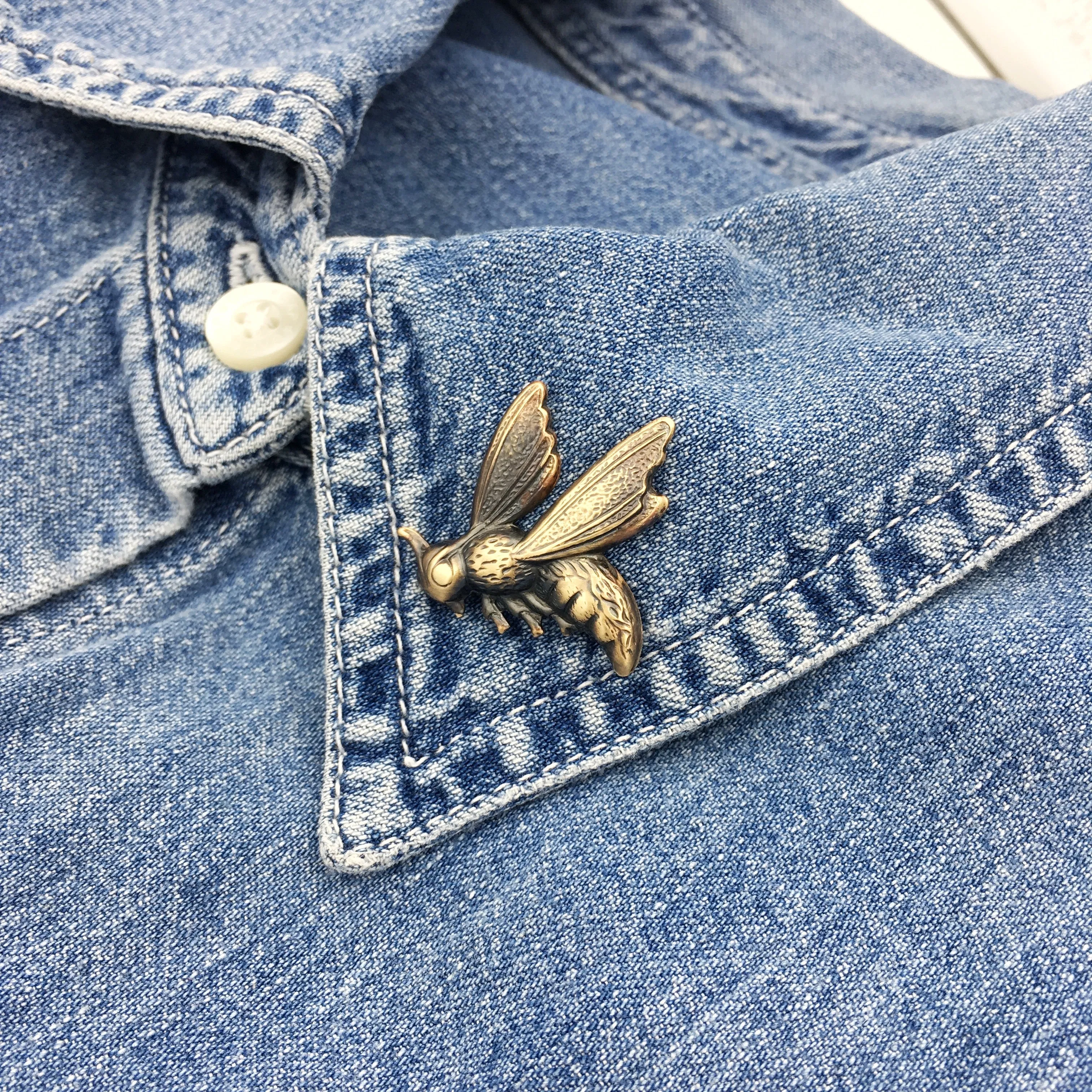 Brass Wasp Insect Pin or Brooch -- Available in Bright Gold or Antiqued Gold Finish!