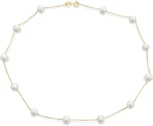 Bridal Tin CupWhite Pink Black Freshwater Cultured 7MM Pearl Genuine Multi Color Gemstones Pearls Necklace Chain Station For Women Yellow Gold Plated .925 Sterling Silver 16 18 Inch