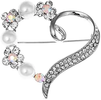 Brooch Heart Brooches for Women Love Party Office Brooch Pin Gifts Jewelry Gift Cute Brooch for Women Girls (Metal Color : Silver)