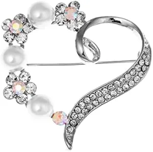 Brooch Heart Brooches for Women Love Party Office Brooch Pin Gifts Jewelry Gift Cute Brooch for Women Girls (Metal Color : Silver)