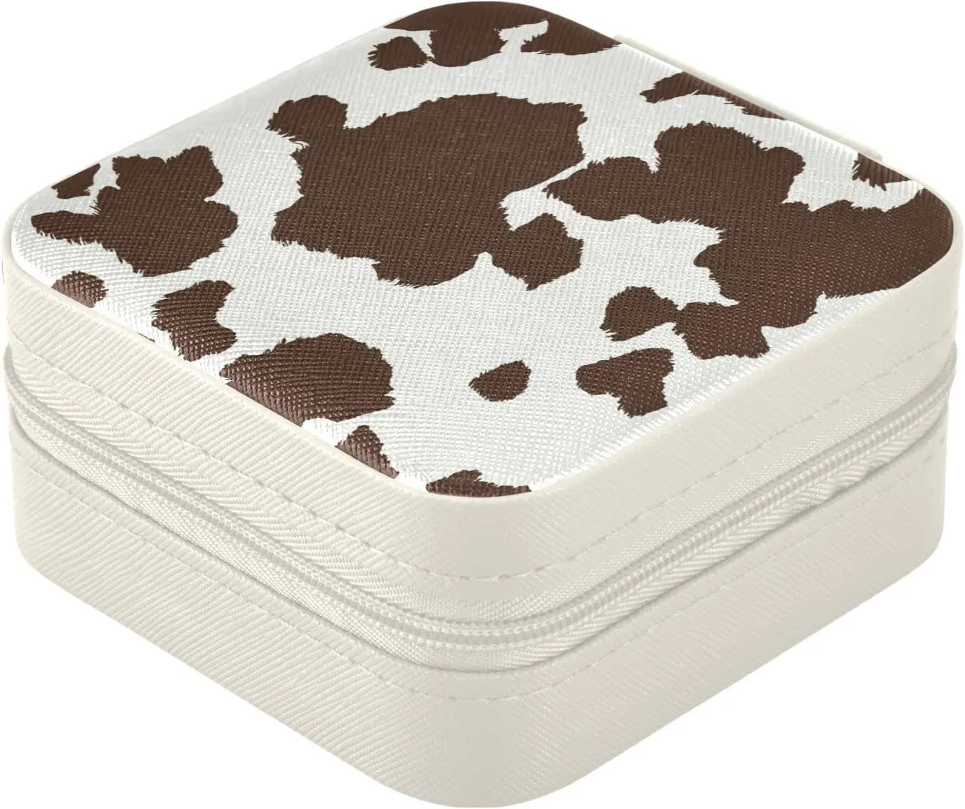 Brown Cow Jewelry Box Organizer Animal Skin Print Travel Jewelry Case Small Jewelry Storage Holder for Ring Pendant Earring Necklace Bracelet, Gift for Women Girls