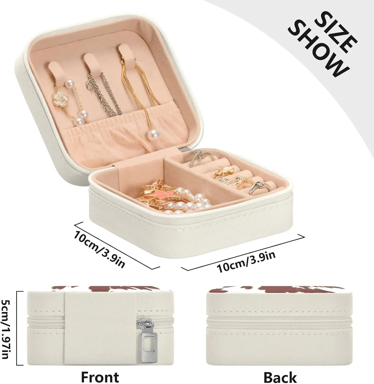 Brown Cow Print Jewelry Box Organizer Animal Travel Jewelry Case Small Jewelry Storage Holder for Ring Pendant Earring Necklace Bracelet, Gift for Women Girls