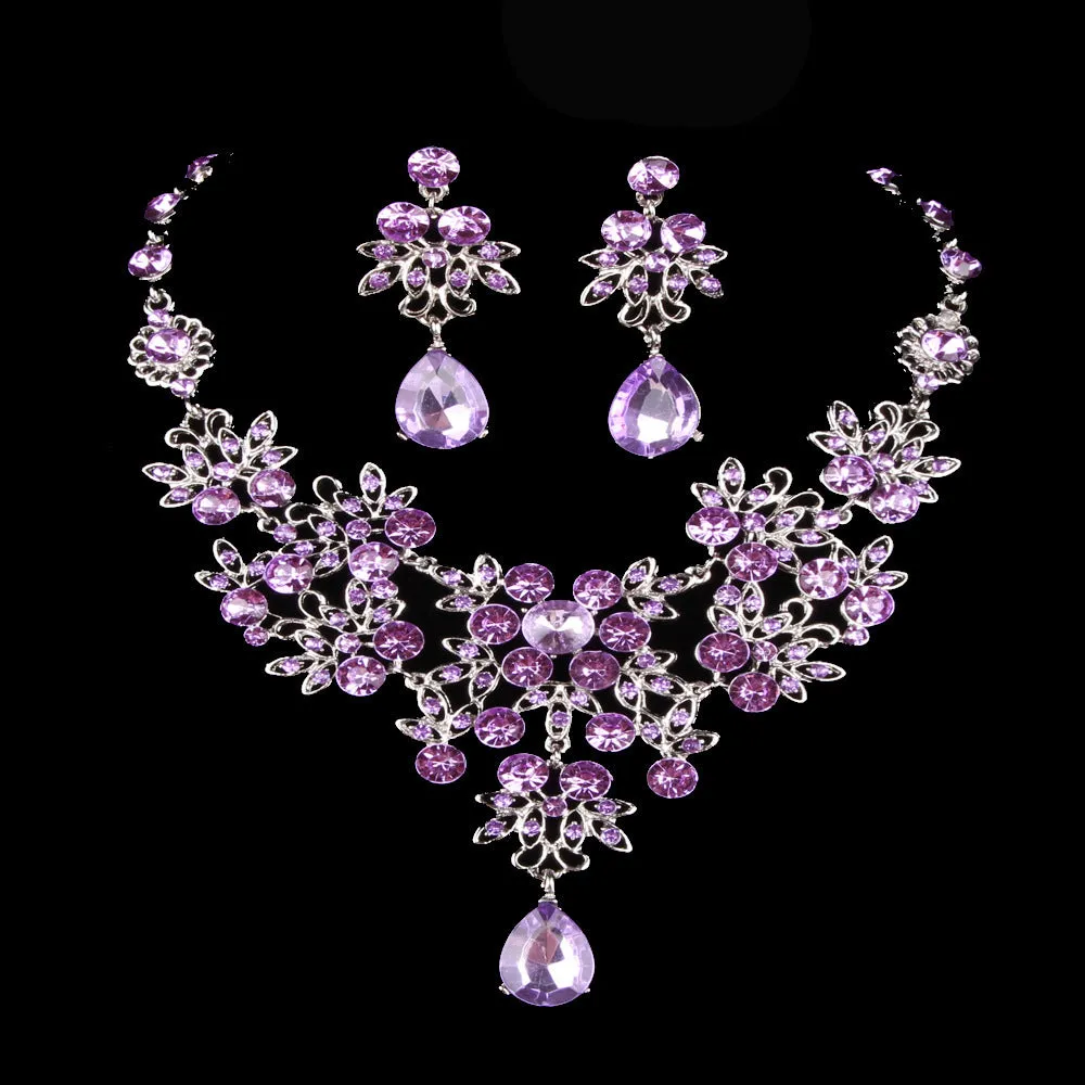 Butterfly Big Water Drop Necklace Earring Jewelry Set