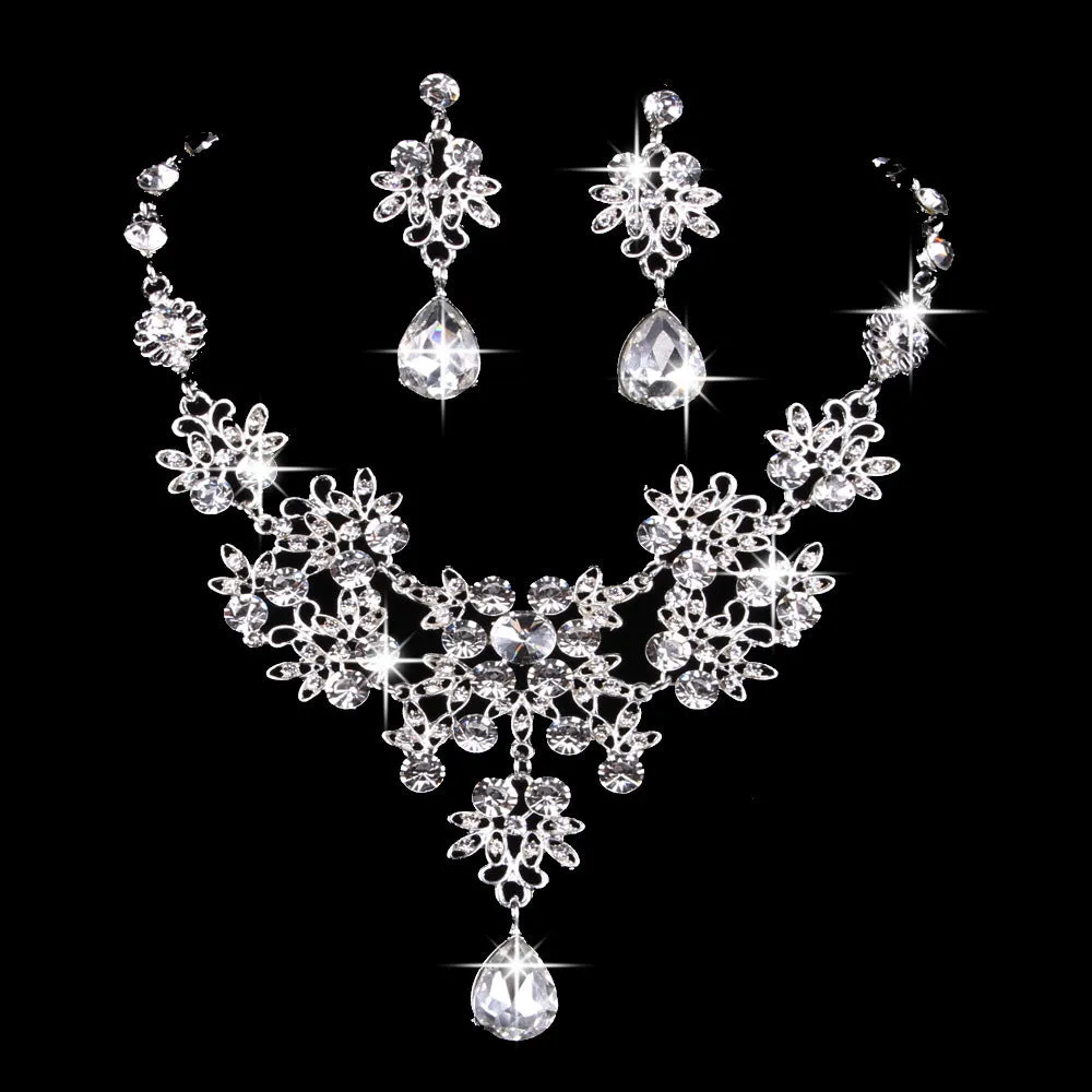 Butterfly Big Water Drop Necklace Earring Jewelry Set